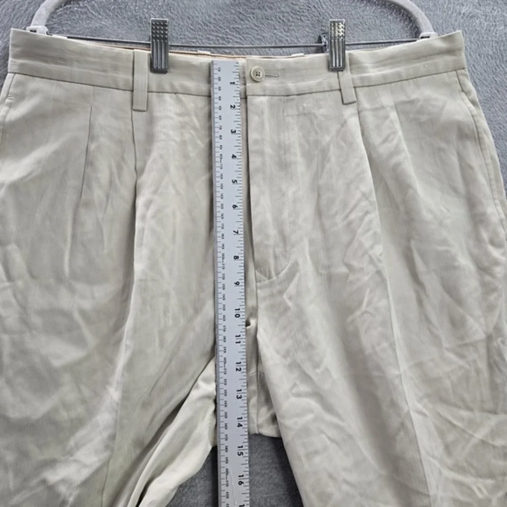 Tommy Bahama Men Pants 35X32 Beige Rayon Silk Pleated‎ 30